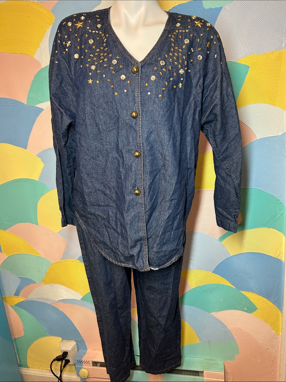 Vintage 1980-90s Bingo! Bingo! Denim long sleeve and pant set sz 14P